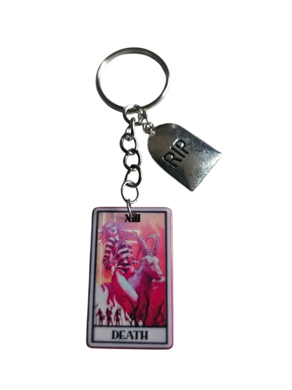 The Lords Of Salem Death Tarot Card Keychain with Tombstone Charm
